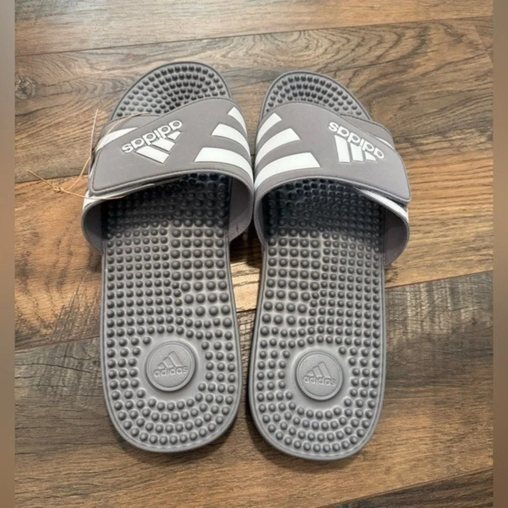 NEW Adidas‎ Adissage Stripe Gray Slip-On Sandals Rubber Slides Mens Size 18
